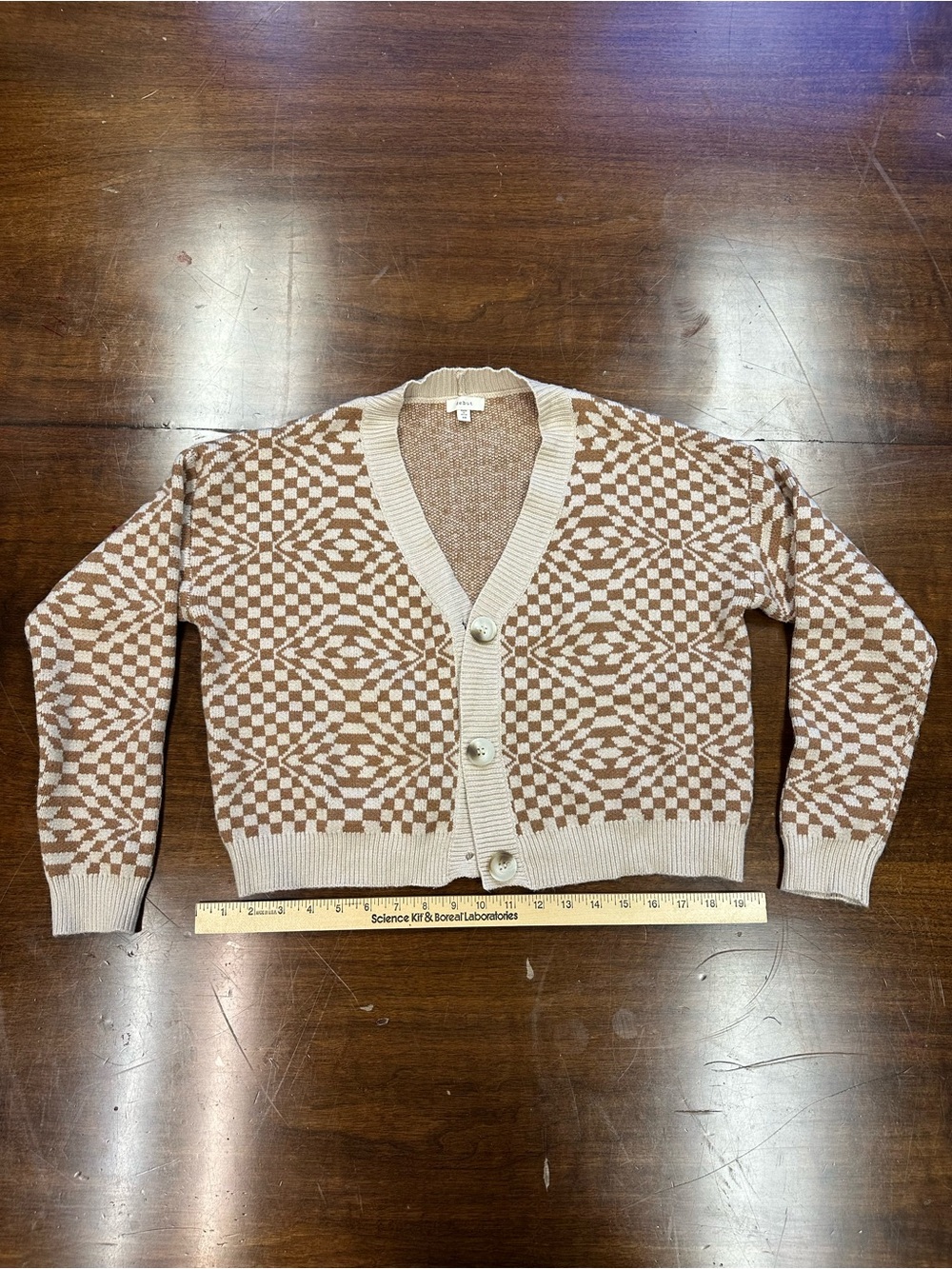 debut Brown and Cream Geometric V-Neck Cardigan